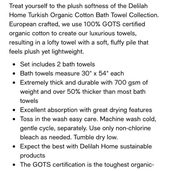 NWT (2) Turkish Organic Cotton Bath Towels, Mineral Green, Delilah Home - Picture 6 of 9